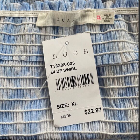 Lush Printed Smocked Crop Top In Blue Swirl - Picture 4 of 5